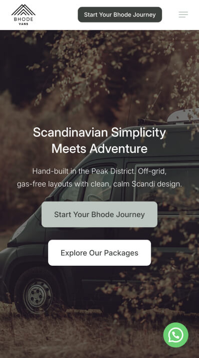 Bhode Vans website view on mobile