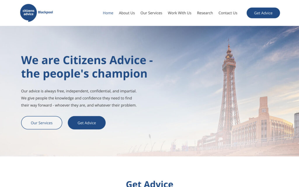 Citizens Advice Blackpool homepage desktop - charity website design Blackpool