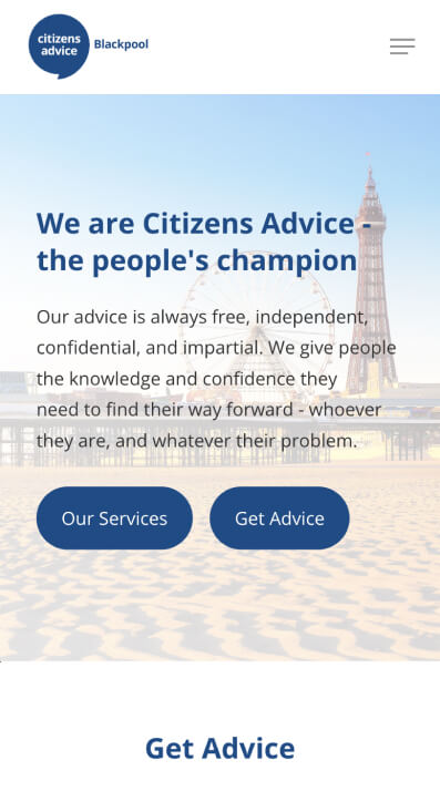 Citizens Advice Blackpool new mobile website - responsive charity web design Blackpool