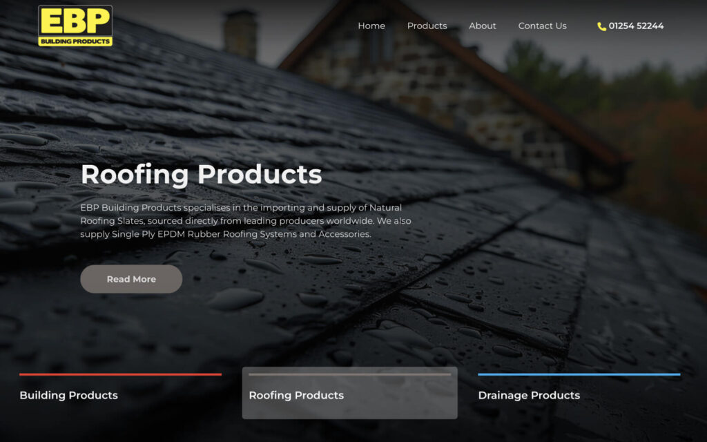 EBP Building Products homepage on desktop - building products website design