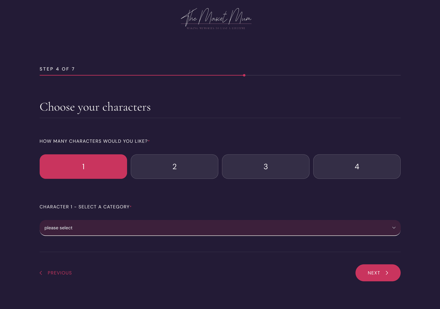 quote-form-progress-indicator-step-four Multi-step quote form character category selection